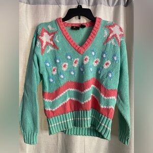 Vintage 1980s Liz Sport Petites Short V-neck pink and teal size petite